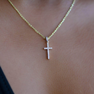Collier croix diamant 10 carats pour femme  - Or jaune 10 carats / Chaîne en corde dorée de 18 po, 1,5 mm