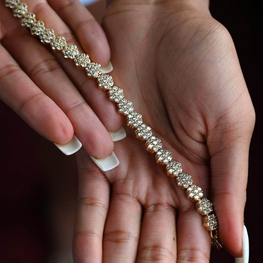 Gold Presidents Anklet Diamond Flower Set Tennis Anklet