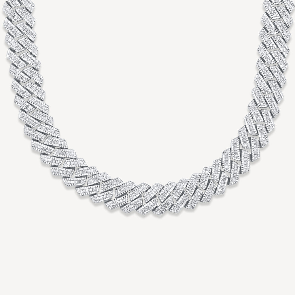 Gold Presidents Baguette Cuban Link Chain Diamond Prong Baguette Cuban Link Chain (19mm)