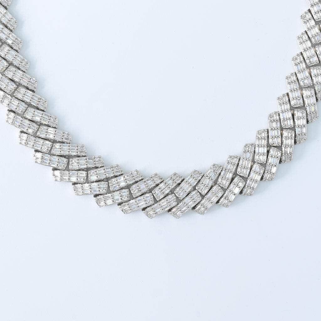 Gold Presidents Baguette Cuban Link Chain Diamond Prong Squared Baguette Cuban Link Chain (19mm)