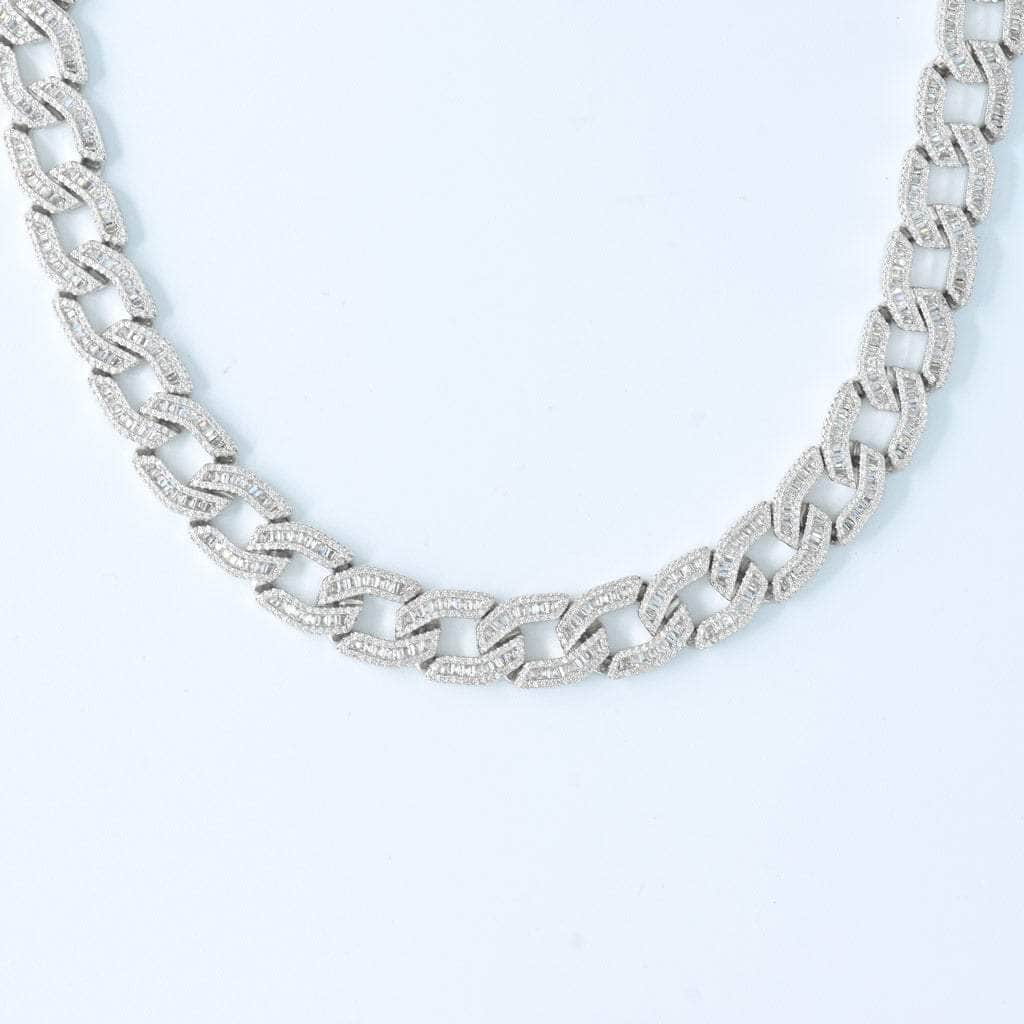Gold Presidents Baguette Cuban Link Chain White Gold / 18" Baguette Cuban Link Chain 12mm