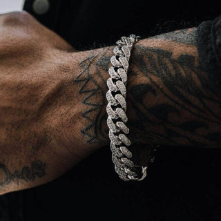 Bracelet à maillons cubains diamant (12 mm) en or blanc - 6" / Or blanc