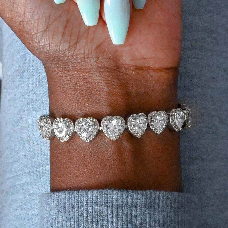 Gold Presidents Bracelet White Gold / 6&quot; Clustered Heart Tennis Bracelet