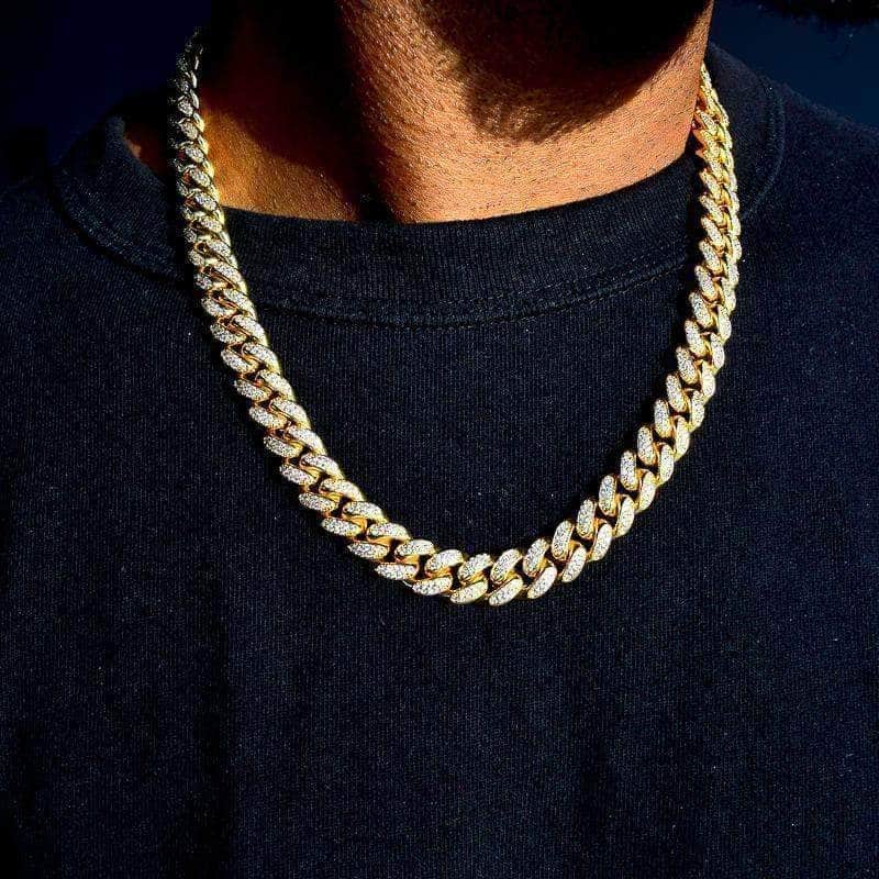 Mens Gold Cuban Link Chain Diamond 12mm Diamond Cuban Link