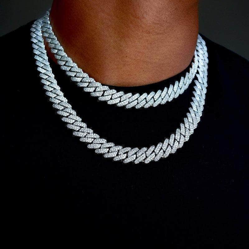 Gold Presidents Chain Bundle 14k White Gold / 18" + 22" Diamond Prong Cuban Link Bundle (12mm) in White Gold