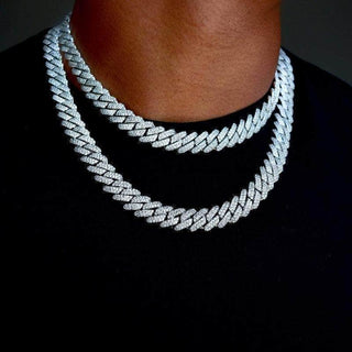 Lot de maillons cubains à griffes diamant (12 mm) en or blanc - Or blanc / 18" + 22"