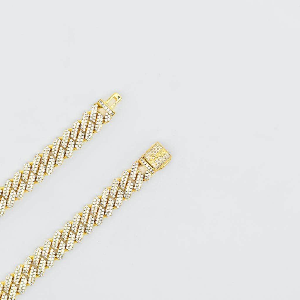 Diamond Prong Cuban Link Bracelet (12mm) in Yellow Gold - 9 Inches - Gold Presidents