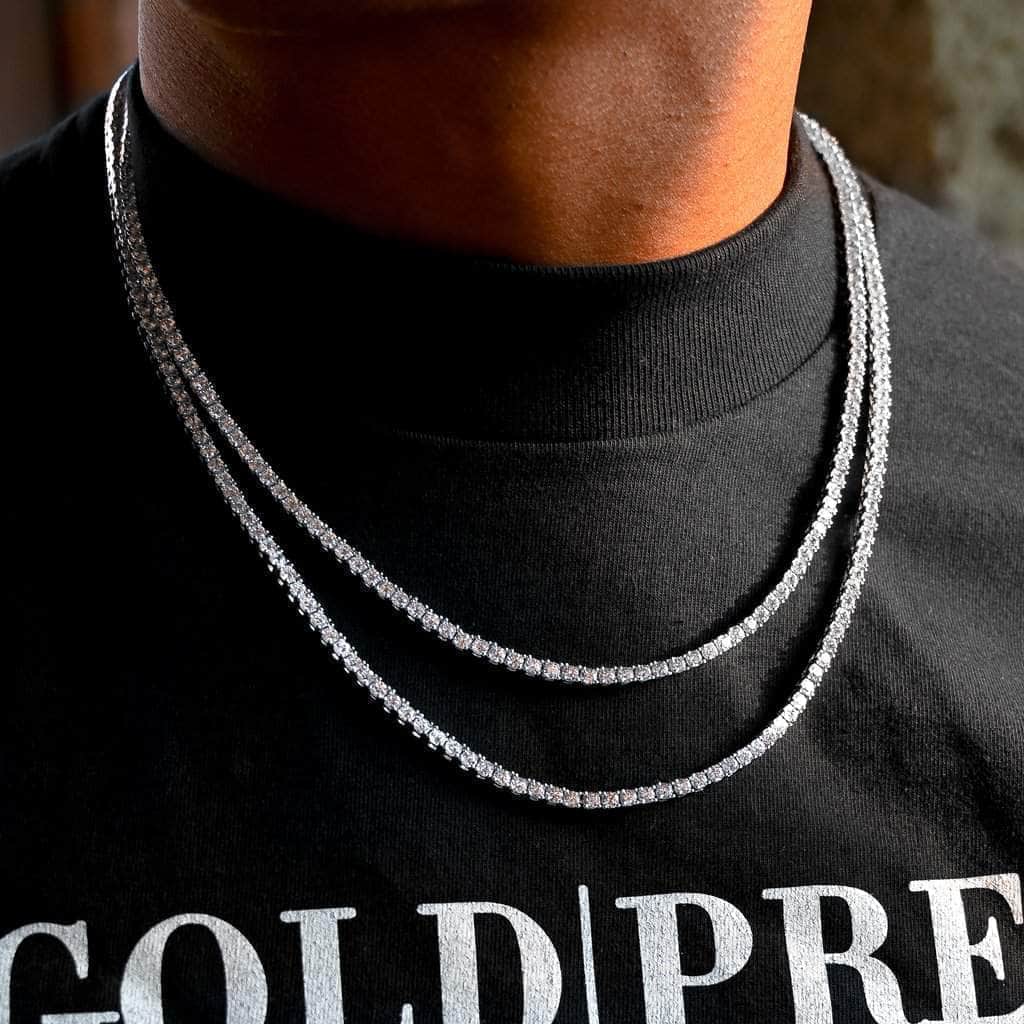 Gold Presidents Chain Bundle White Gold / 16" + 18" 3mm Round Cut Tennis Chain Bundle in White Gold