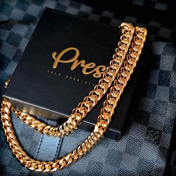 12mm Miami Cuban Link Chain - Gold Presidents