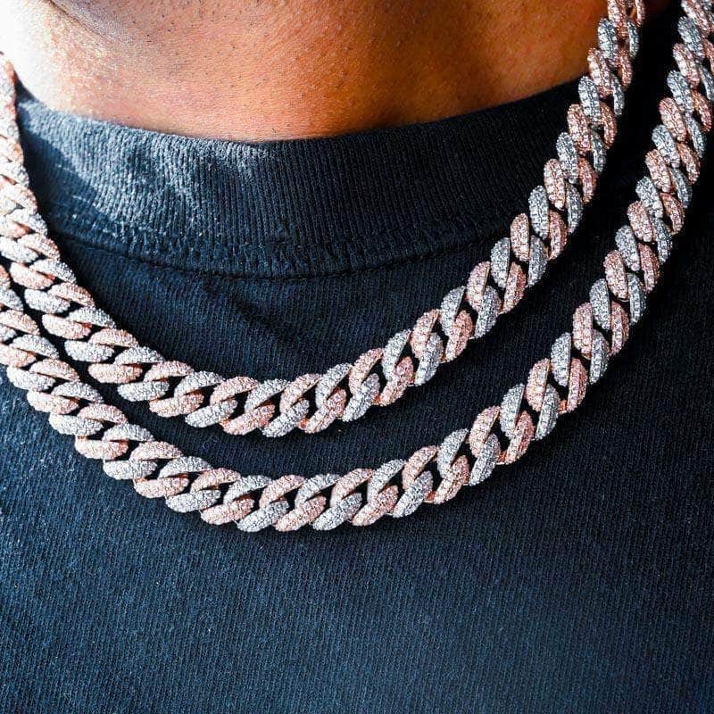 Two-Tone Cuban Link Choker (10mm) in Rose/White Gold Pres