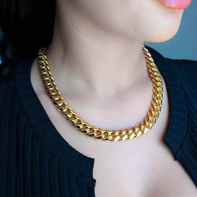 Gold Presidents Cuban Link 14k Yellow Gold / 18&quot; Womens 12mm Gold Miami Cuban Link Chain