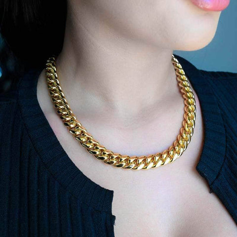 Cadena de eslabones cubanos Miami de oro de 12 mm para mujer