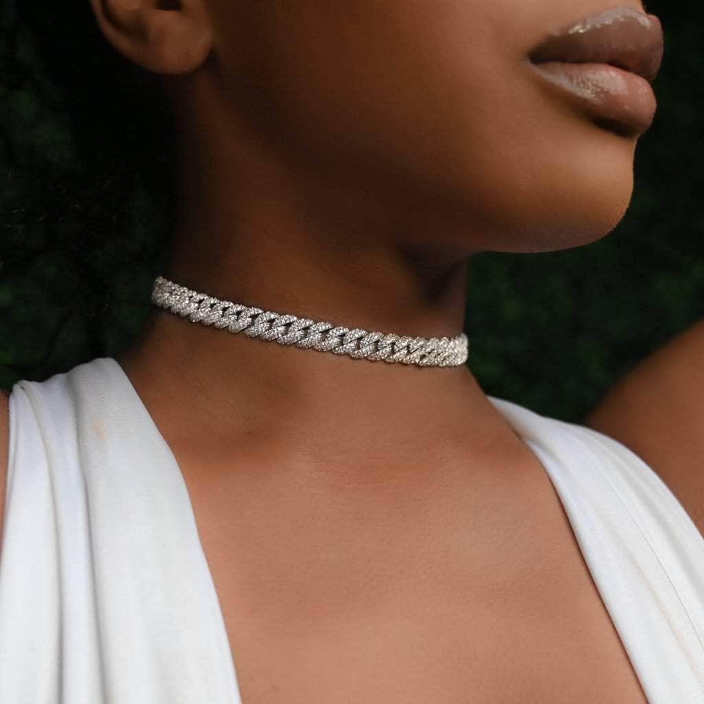 White gold diamond cuban link choker Clearance