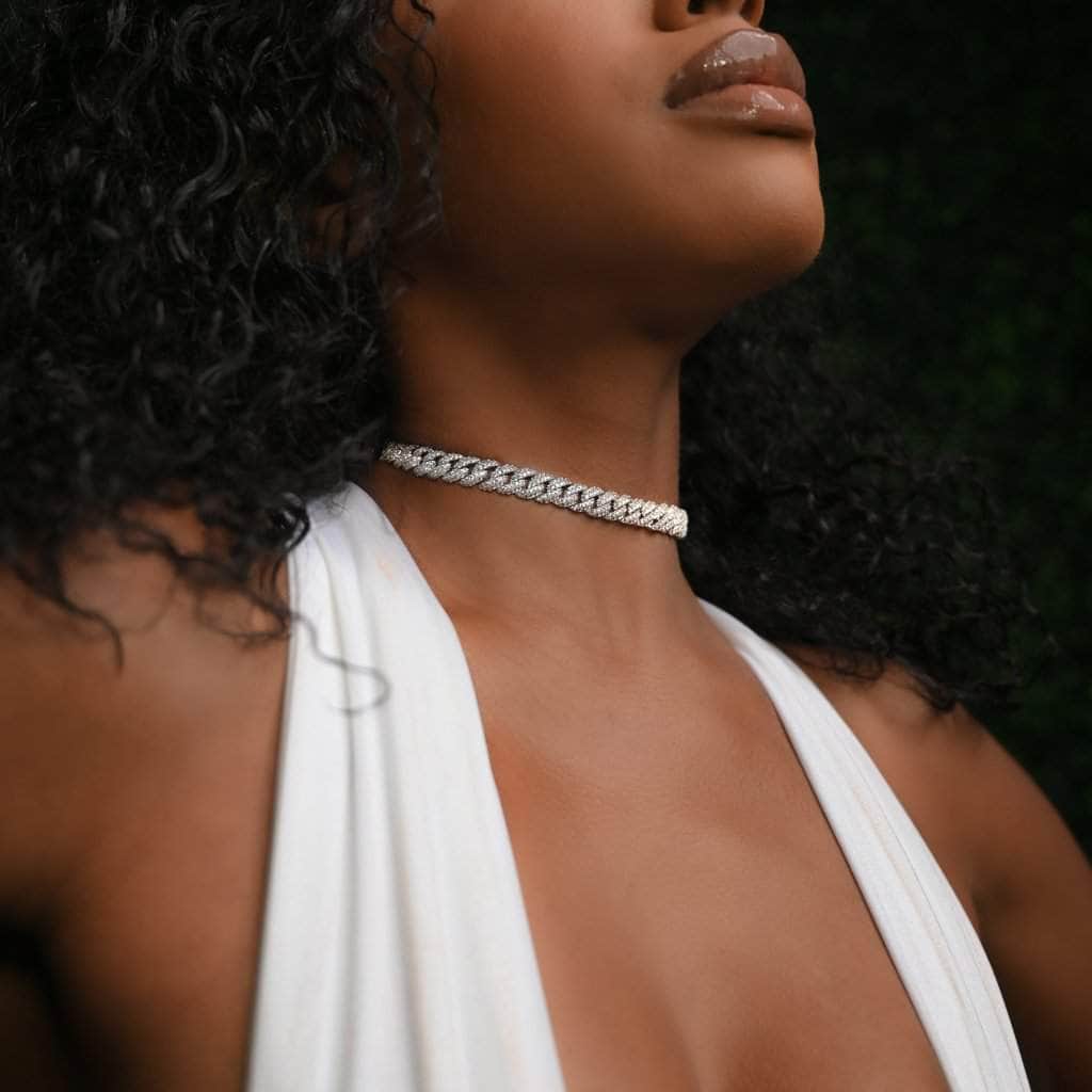 Gold Presidents Cuban Link White Gold Womens Cuban Link Choker (10mm) in White Gold