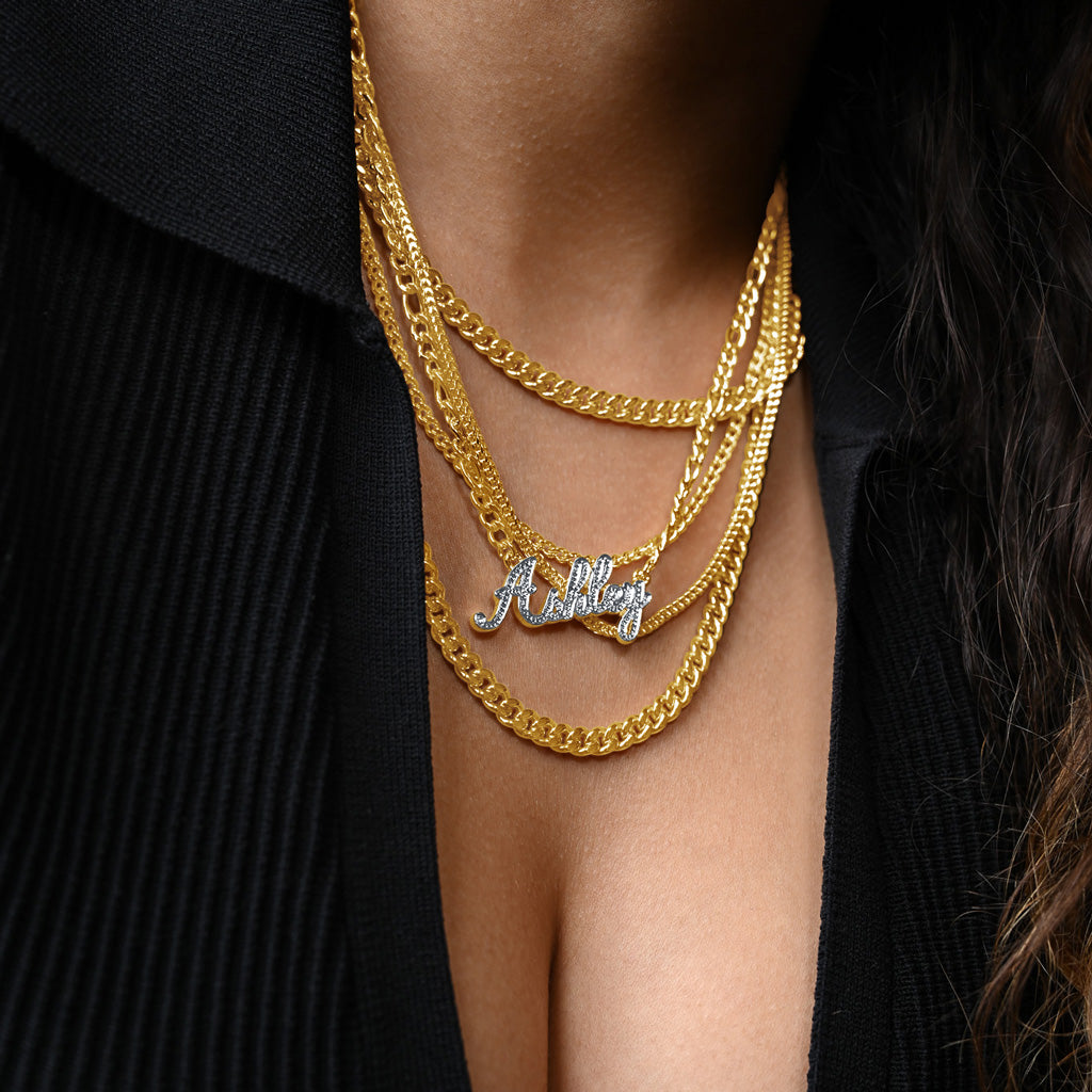 Gold Presidents Custom Name Necklace Womens Custom Script Diamond Cut Gold Name Necklace