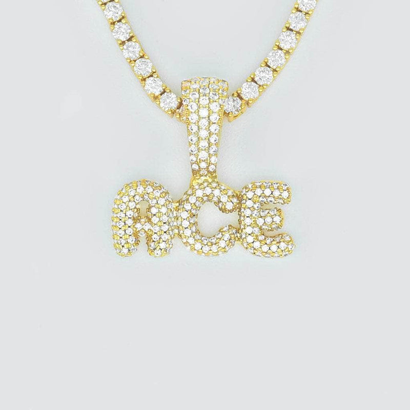Bubble Letter F Initial Pendant Gold Plated Simulated CZ Rope Chain 24