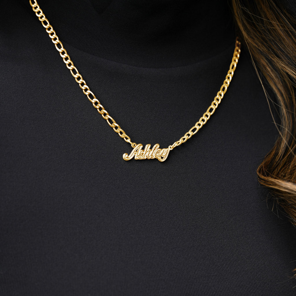 Gold Presidents Custom Name Necklace Yellow Gold / 9 Letters / Small Womens Custom Script Diamond Cut Gold Name Necklace