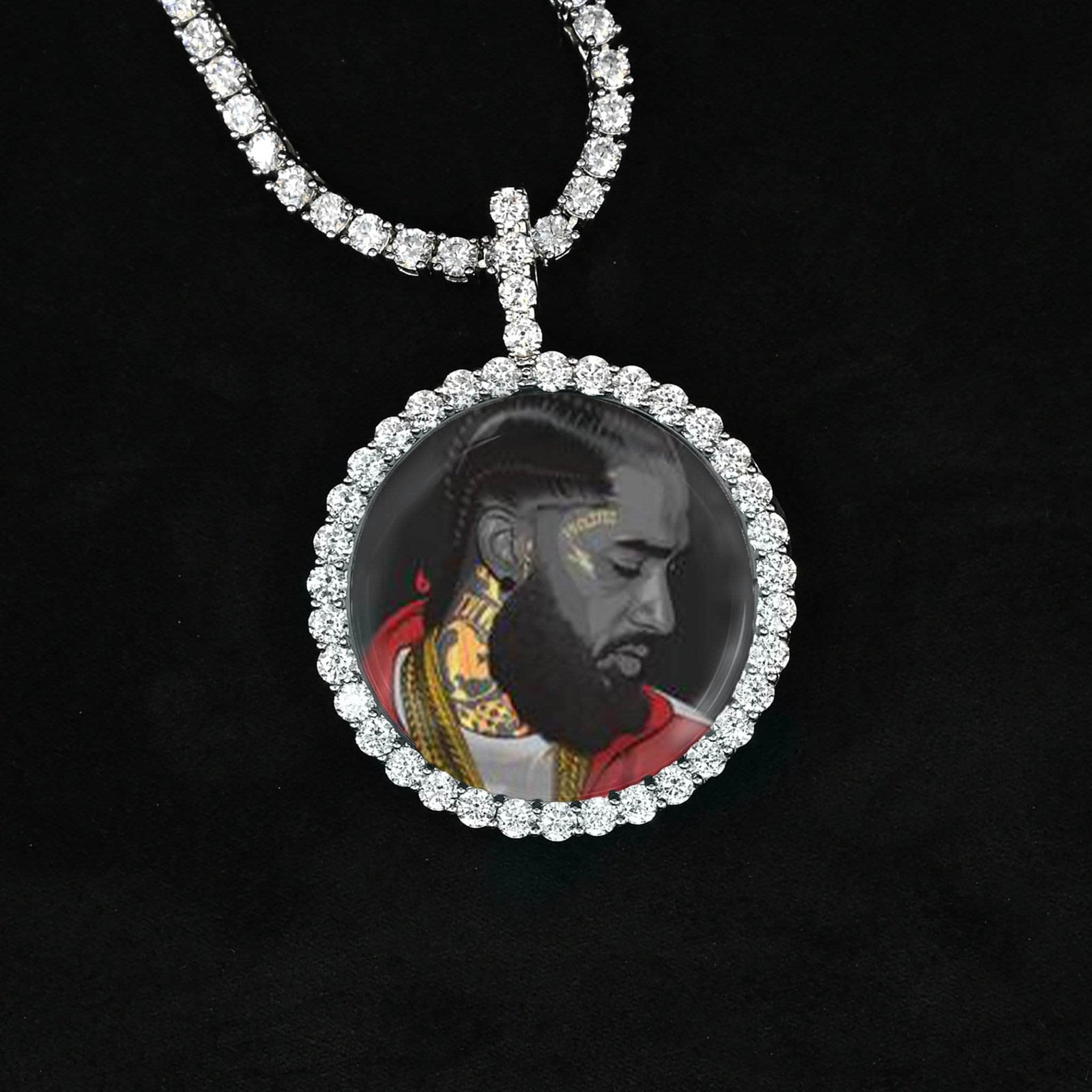 Gold Presidents Custom Picture Necklace Circle / White Gold / 18" Rope Chain - 2mm Custom Picture Pendant Necklace