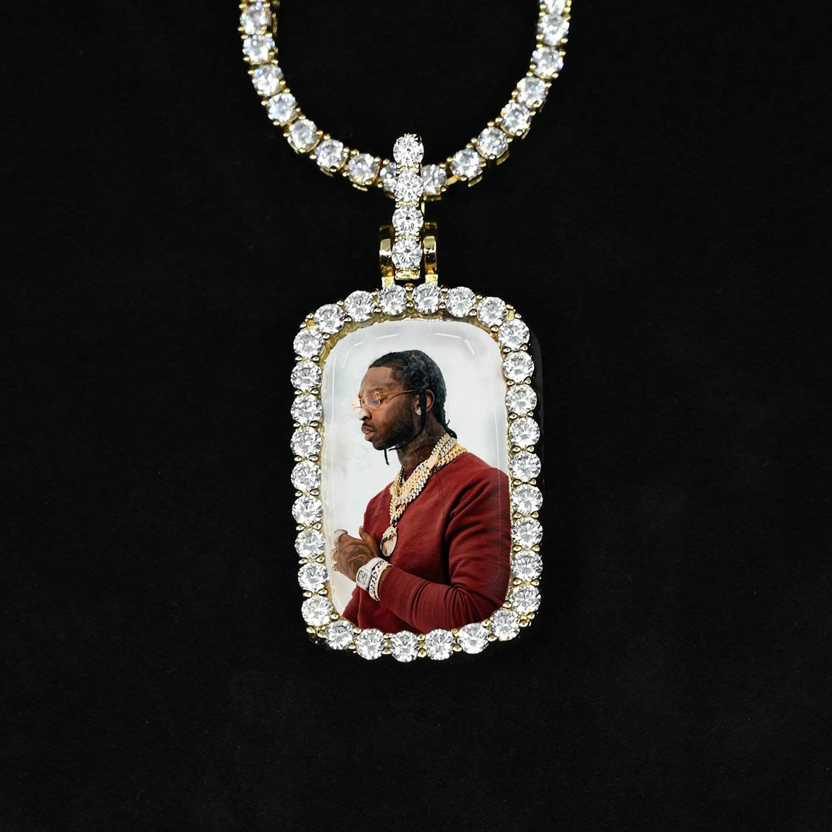 Gold Presidents Custom Picture Necklace Rectangle / White Gold / 18" Rope Chain - 2mm Custom Picture Pendant Necklace