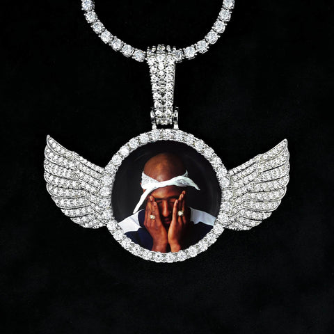 Custom Picture Pendant with Wings Necklace