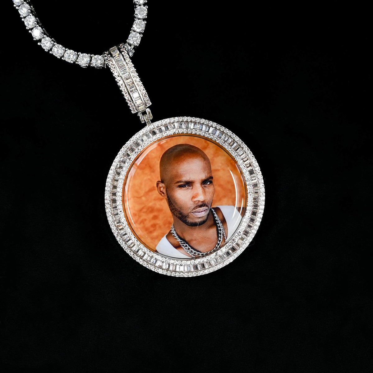 Gold Presidents Custom Picture Necklace White Gold / 18" Rope Chain - 2mm Custom Baguette Picture Pendant Necklace