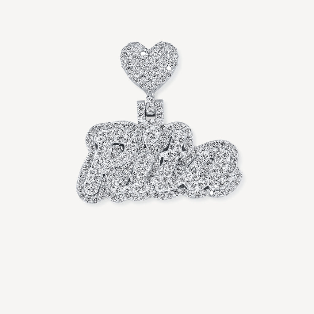 Gold Presidents Custom VVS Diamond Pendant 10k Yellow Gold / 9 Letters Women's Custom Cursive Name Pendant (2-Layer)