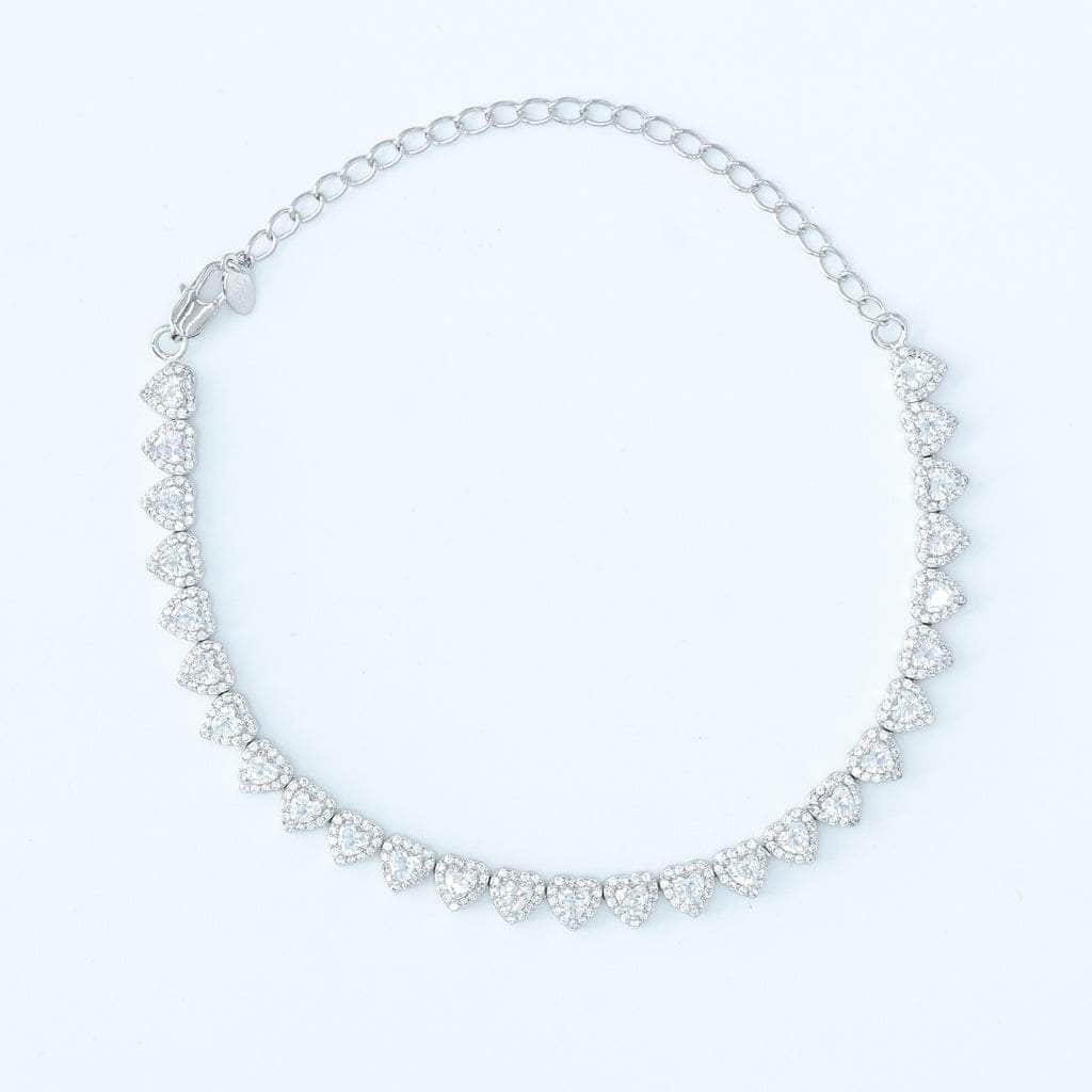 Gold Presidents Diamond Anklet White Gold Diamond Heart Tennis Anklet