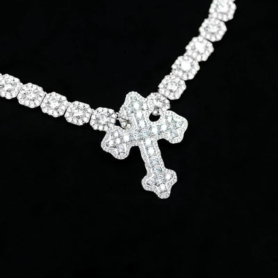 Gold Presidents Diamond Cross Pendant Large Clustered Cross In White Gold