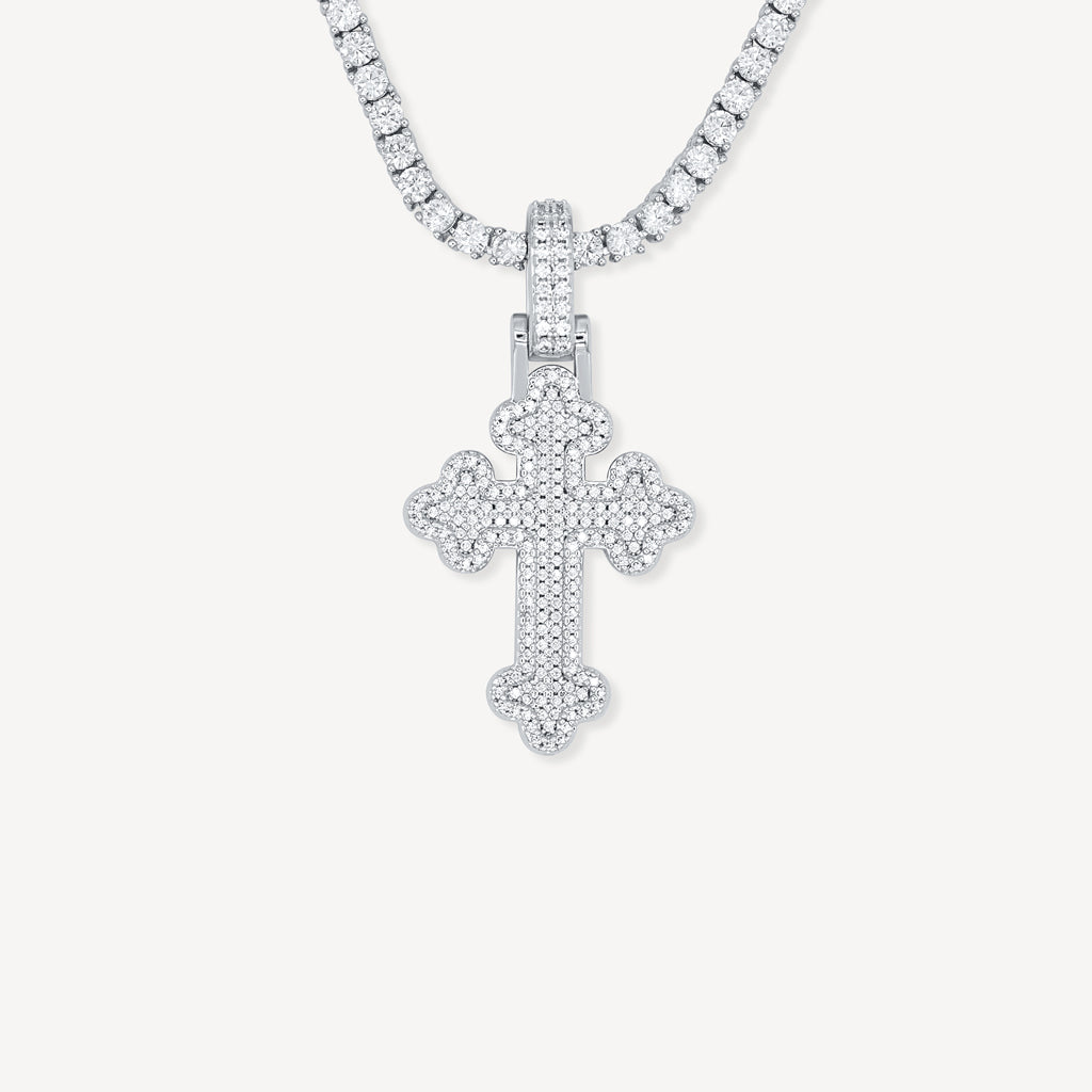Gold Presidents Diamond Cross Pendant White Gold / 18" Rope Chain - 2mm Budded Cross in White Gold