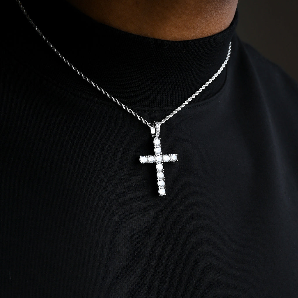Gold Presidents Diamond Cross Pendant White Gold / 18" Rope Chain - 2mm Diamond Cross in White Gold