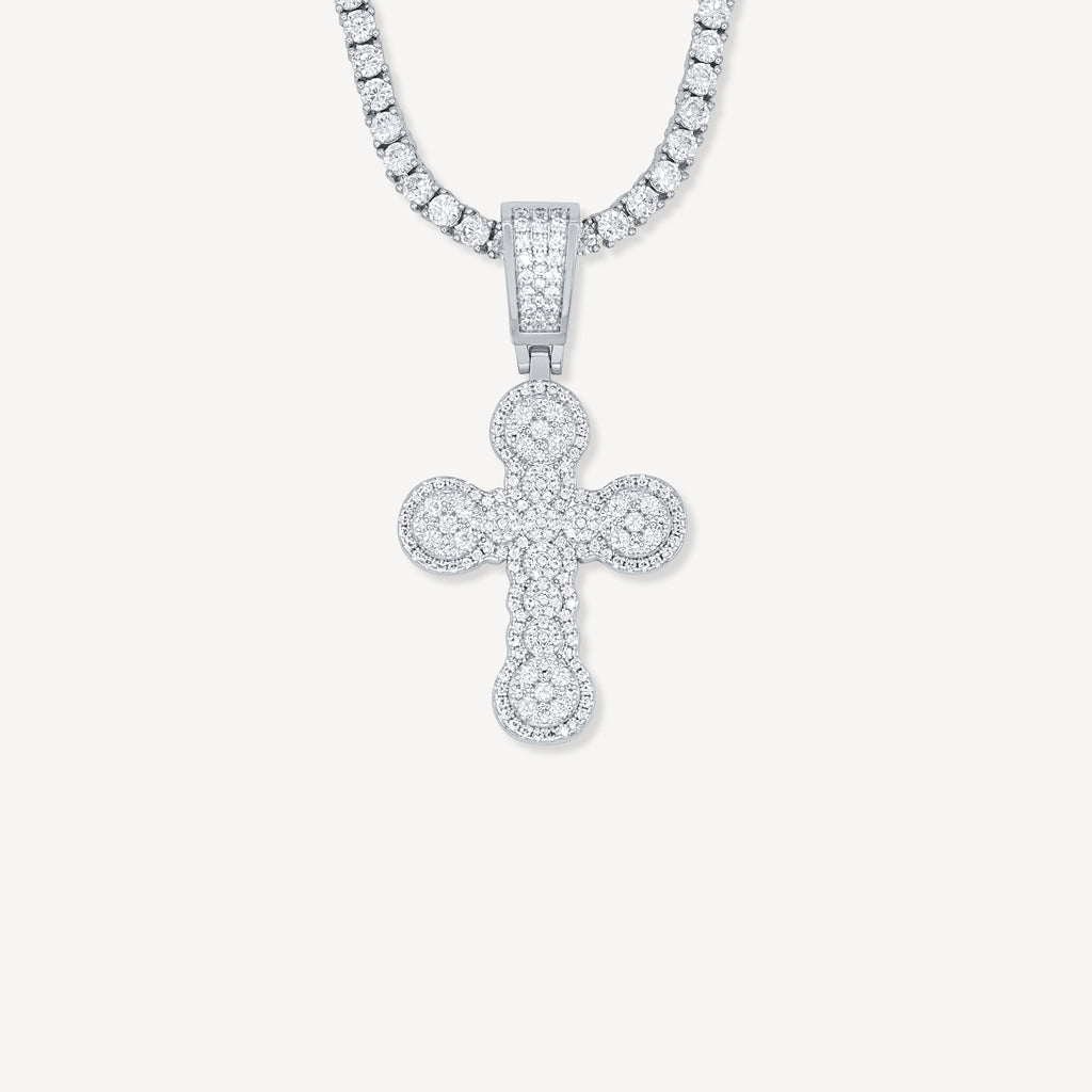 Gold Presidents Diamond Cross Pendant White Gold / 18" Rope Chain - 2mm Iced Round Diamond Cross