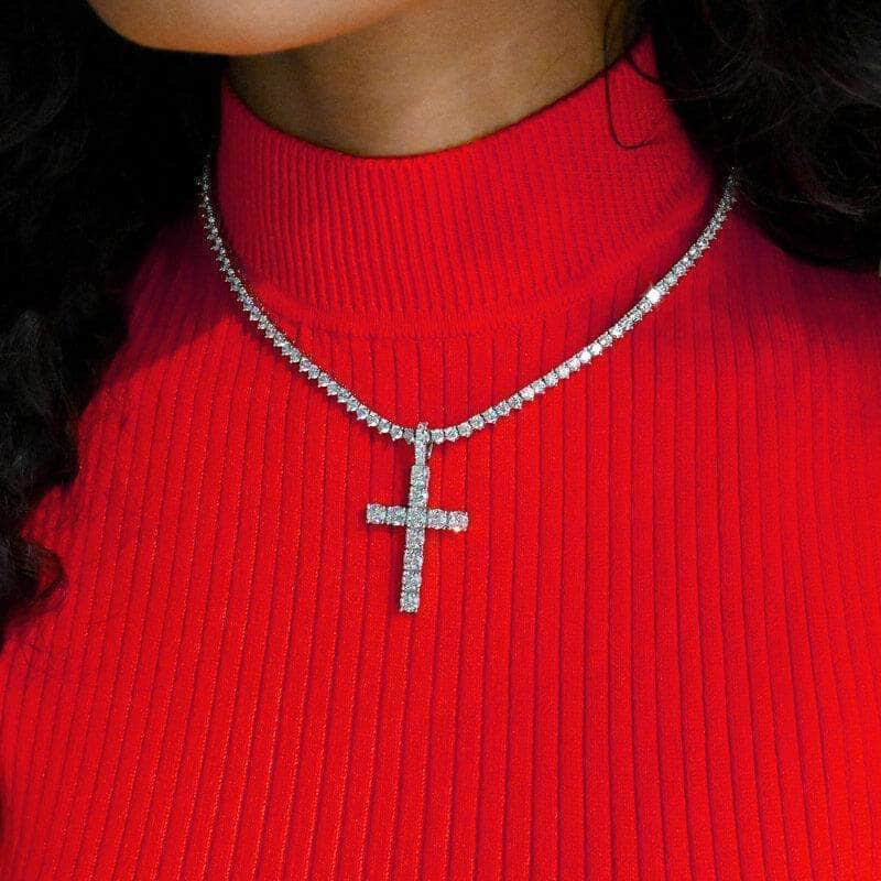 Gold Presidents Diamond Cross Pendant White Gold / 18" Rope Chain - 2mm Womens Diamond Cross