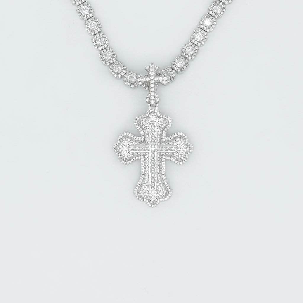 Gold Presidents Diamond Cross Pendant White Gold / 18" Rope Chain Two Layer Emerald Cross in White/Yellow Gold