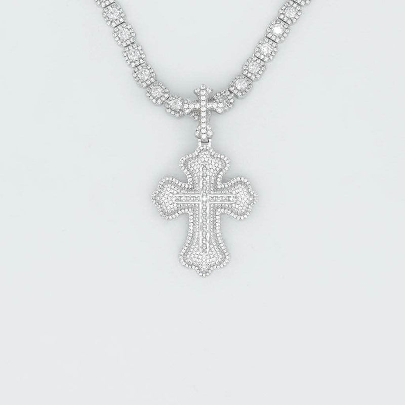 Gold Presidents Diamond Cross Pendant White Gold / 18&quot; Rope Chain Two Layer Emerald Cross in White/Yellow Gold