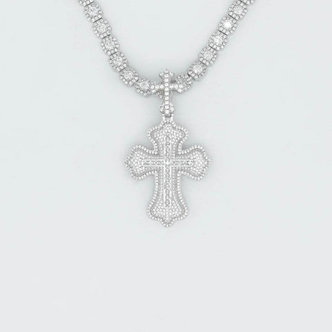 Two Layer Emerald Cross in White/Yellow Gold