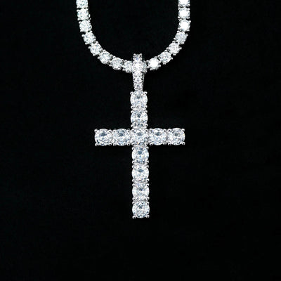 Gold Presidents Diamond Cross Pendant White Gold / 18" Tennis Chain - 3mm Diamond Cross in White Gold