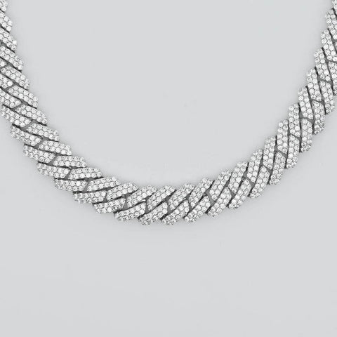 Diamond Prong Cuban Link Chain (19mm) in White Gold