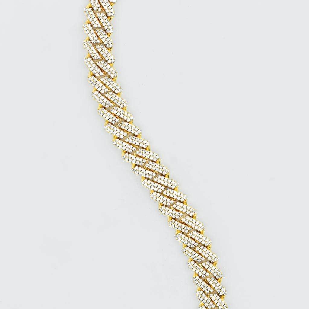 Gold Presidents Diamond Cuban Link Chain Diamond Prong Cuban Link Choker (12mm) in Yellow Gold