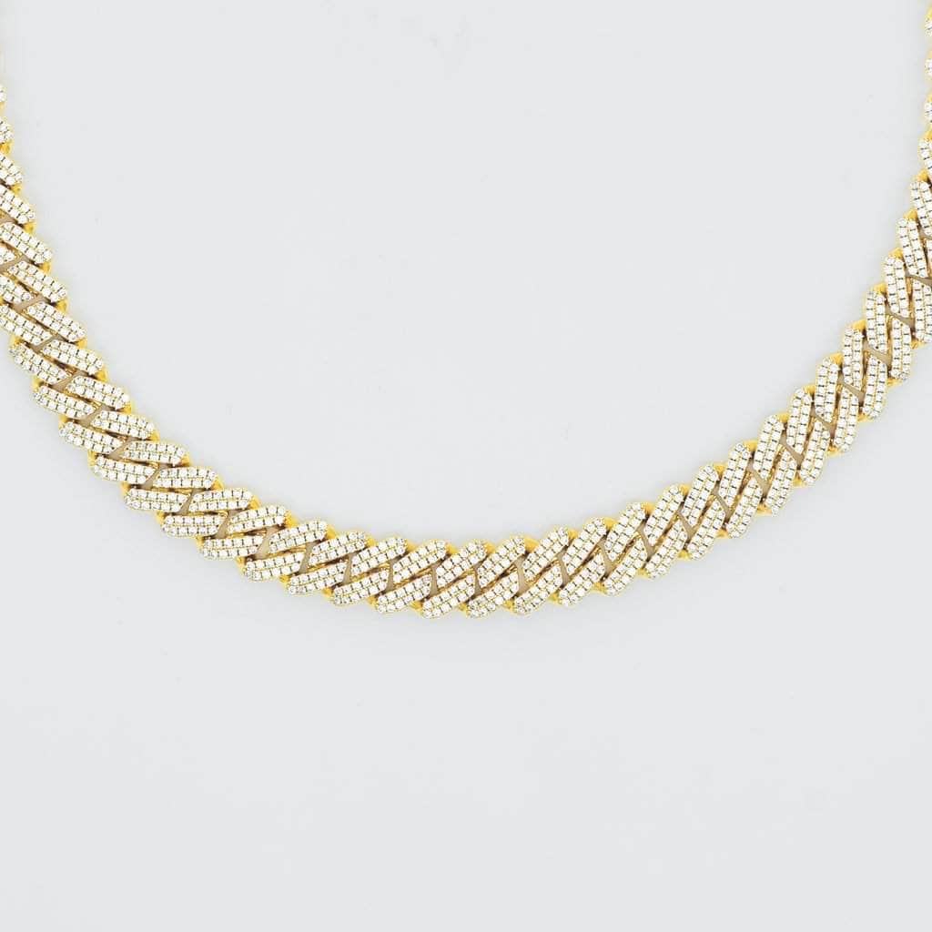 Gold Presidents Diamond Cuban Link Chain Diamond Prong Cuban Link Choker (12mm) in Yellow Gold