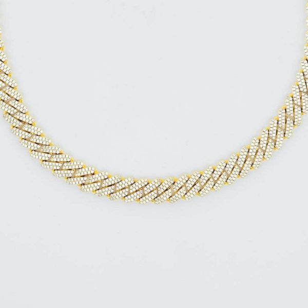 Diamond Prong Cuban Link Choker (12mm) in Yellow Gold