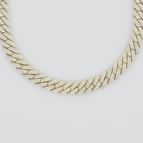 Diamond Prong Cuban Link Chain (19mm) in Yellow Gold