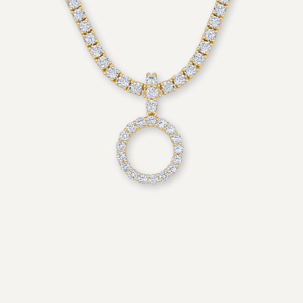 Gold Presidents Diamond Letter Necklace &amp; 3mm Tennis Chain O / White Gold Diamond Letter Necklace &amp; 3mm Tennis Chain