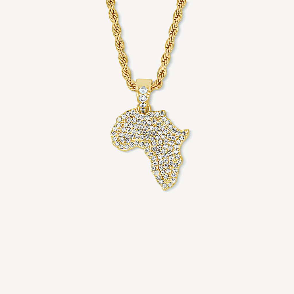 Gold Presidents Diamond Pendant White Gold / 18" Rope Chain Africa Map Pendant