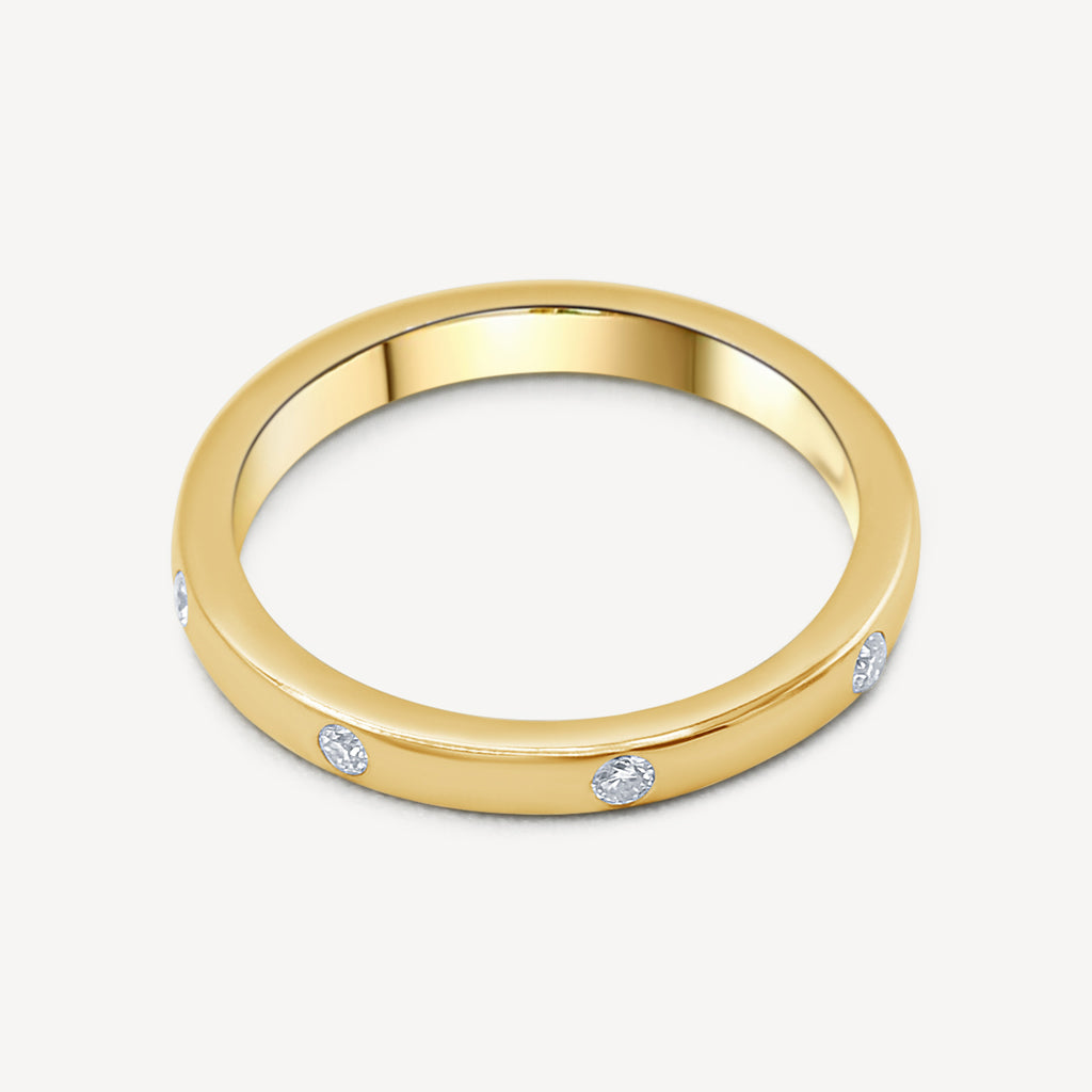 Gold Presidents Diamond Ring 10k Gold Single Band Diamond Inlay Engagement Ring