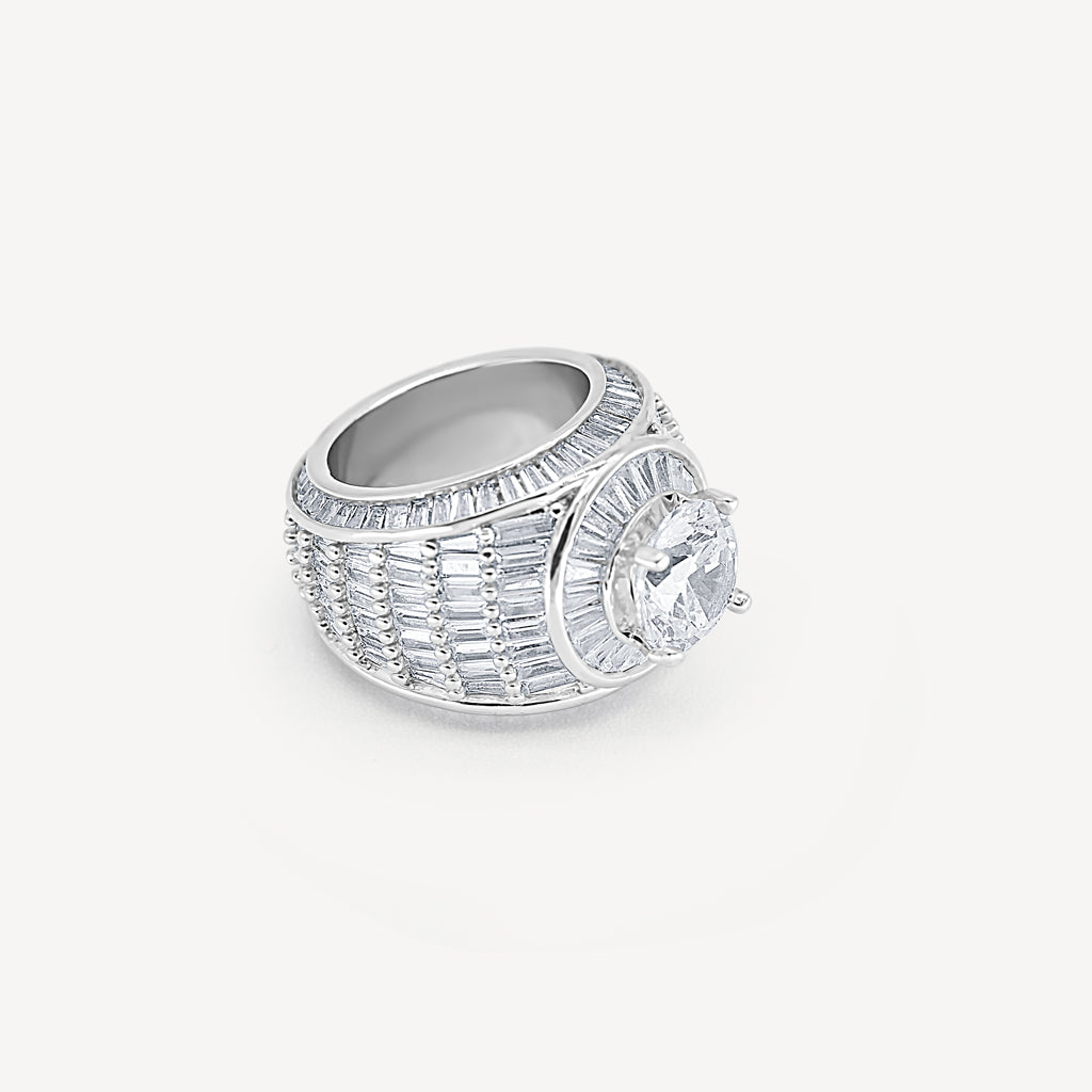 Gold Presidents Diamond Ring White Gold / 7 Baguette Diamond Halo Ring