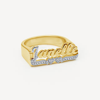 Bague nominative classique en or pour femme avec cœurs - Or jaune / 7