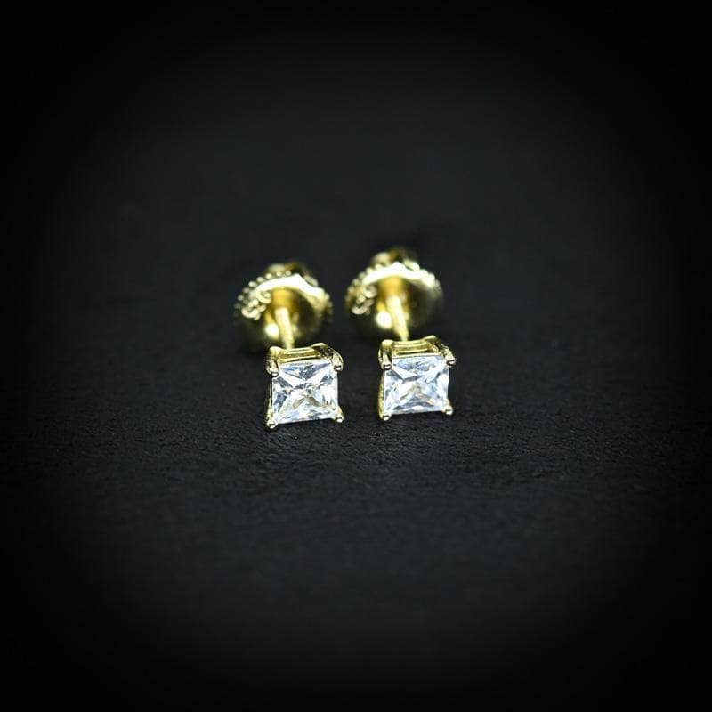Gold Presidents Earrings 14k White Gold / .5ct / Cz Stones Princess-Cut Diamond Stud Earrings