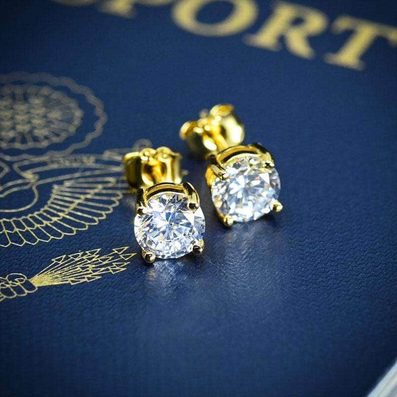 Gold Presidents Earrings 14k Yellow Gold / 1ct / Cz Stones Diamond Stud Earrings