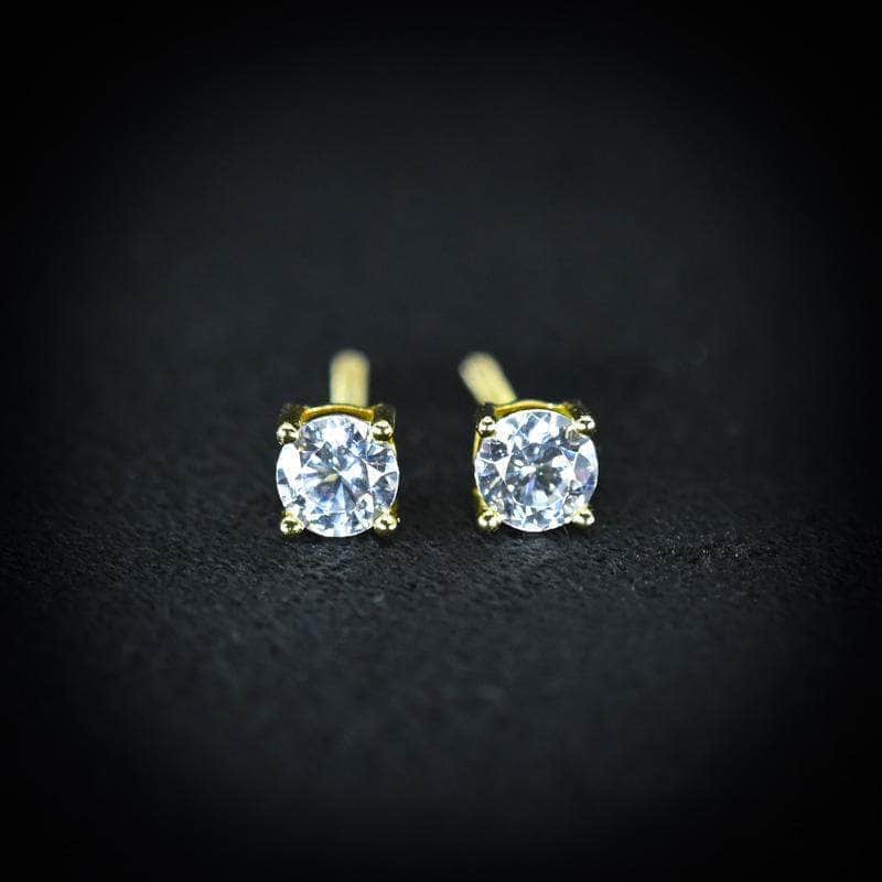 Gold Presidents Earrings 14k Yellow Gold / .5ct / Cz Stones Diamond Stud Earrings