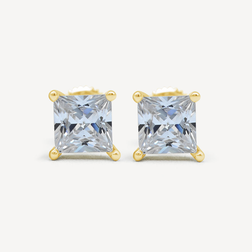 Gold Presidents Earrings Princess-Cut Diamond Stud Earrings